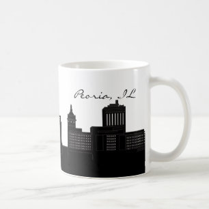Black and White Peoria, Illinois Skyline Koffiemok