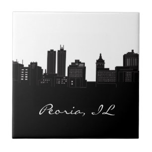 Black and White Peoria, Illinois Skyline Tegeltje