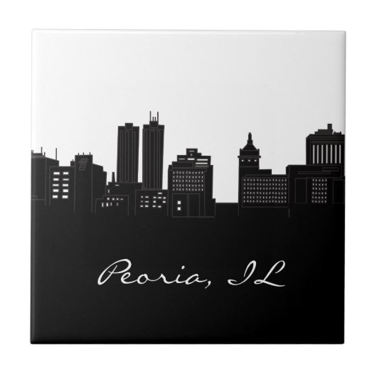 Black and White Peoria, Illinois Skyline Tegeltje (Voorkant)