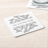 Black and White Personalized Floral Paper Coaster Kartonnen Onderzetters (Schuin)