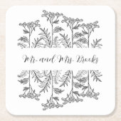 Black and White Personalized Floral Paper Coaster Kartonnen Onderzetters (Voorkant)