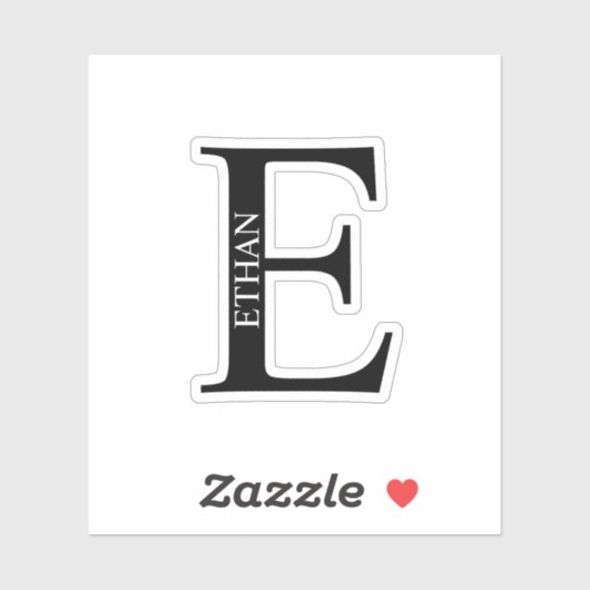 Black and White Personalized Monogram and Name Sticker (Vel)