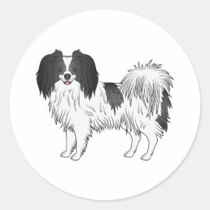 Black and White Phalène Cartoon Dog Illustratie Ronde Sticker