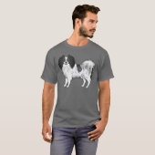 Black and White Phalène Cute Cartoon Dog Tekening T-shirt (Voorkant volledig)