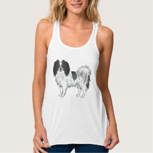 Black and White Phalène Standing Dog Illustration Tanktop