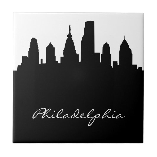 Black and White Philadelphia Skyline Tegeltje (Voorkant)