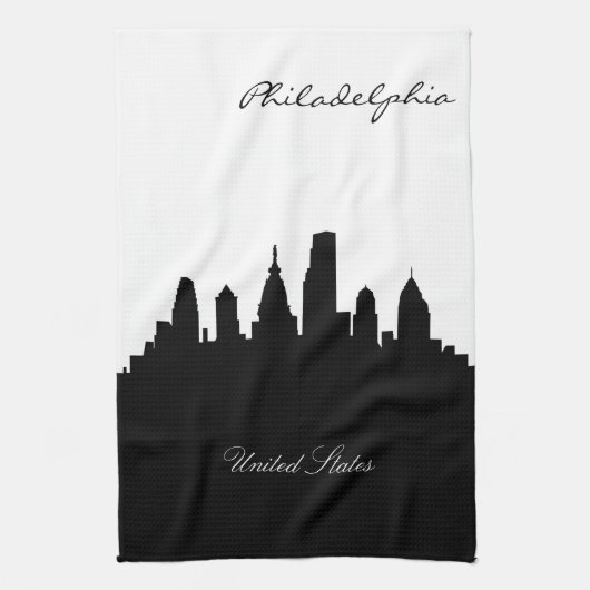 Black and White Philadelphia Skyline Theedoek (Verticaal)