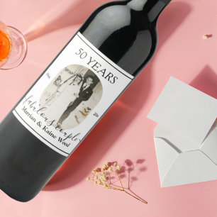 Black and White Photo 50th Jubileum Wedding Wijn Etiket