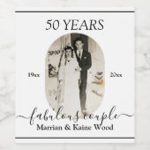 Black and White Photo 50th Jubileum Wedding Wijn Etiket (Enkel label)