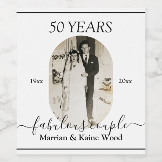 Black and White Photo 50th Jubileum Wedding Wijn Etiket (Enkel label)