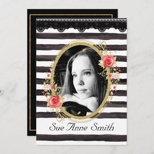 Black and White Photo Afstuderen Open House Kaart (Voorkant / Achterkant)