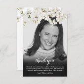 Black and White Photo Blossom Floral Funeral Bedankkaart (Voorkant / Achterkant)