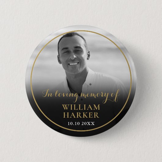 Black and White Photo in Loing Memory Funeral Ronde Button 5,7 Cm (Voorkant)