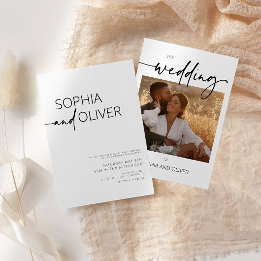 Black and White Photo Modern Wedding Kaart