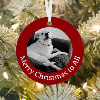 Black and White Photo of Talking Dog Christmas Red Metalen Ornament