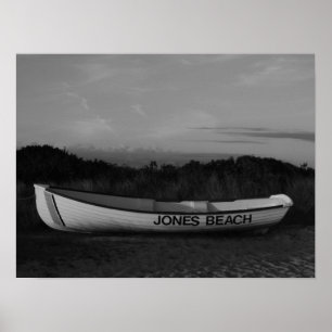 Black and White Photo, Row Boat bij Jones Beach Poster