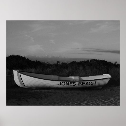 Black and White Photo, Row Boat bij Jones Beach Poster (Voorkant)