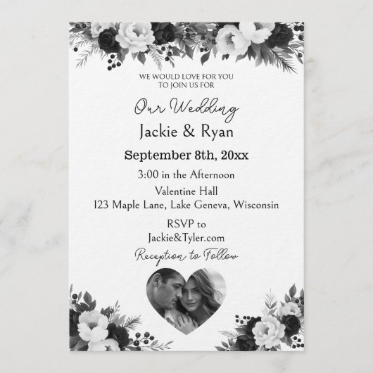 Black and White Photo Template Botanical  Wedding  Kaart (Voorkant)