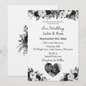 Black and White Photo Template Botanical  Wedding  Kaart (Voorkant / Achterkant)