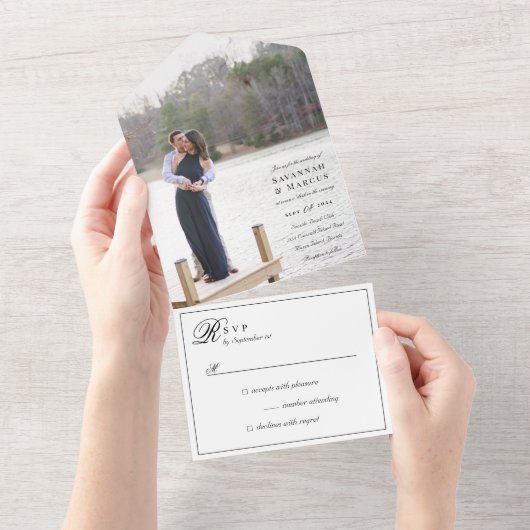 Black and White Photo Wedding  All In One Uitnodiging (Afscheurbaar)