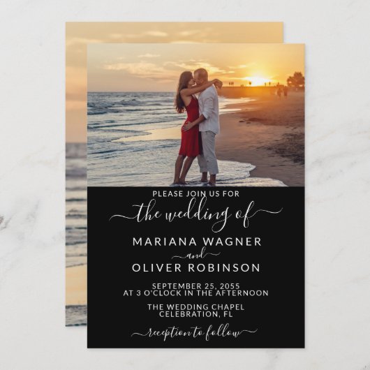 Black and White Photo Wedding Kaart (Voorkant / Achterkant)