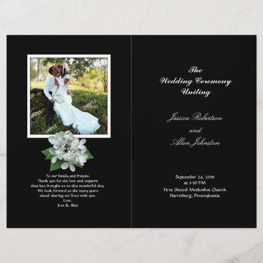 Black and White Photo Wedding Program Folded (Voorkant)