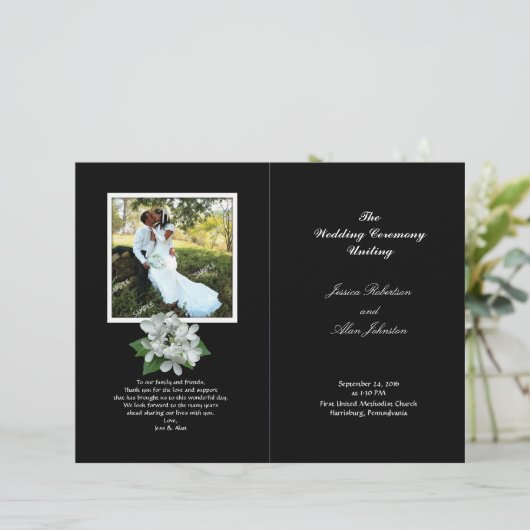 Black and White Photo Wedding Program Folded (Staand voorkant)