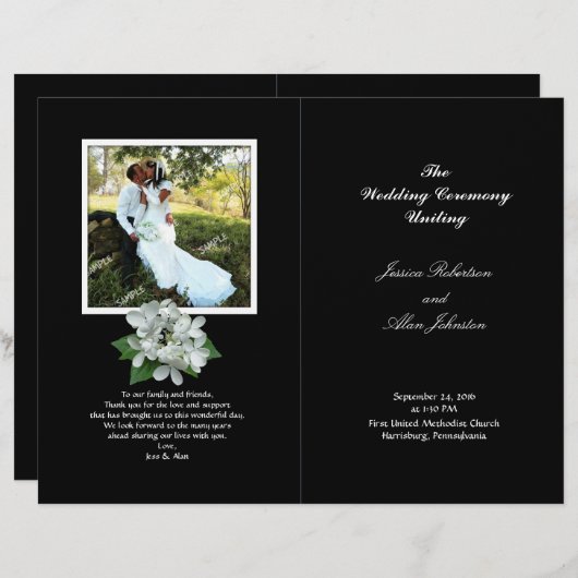 Black and White Photo Wedding Program Folded (Voorkant / Achterkant)