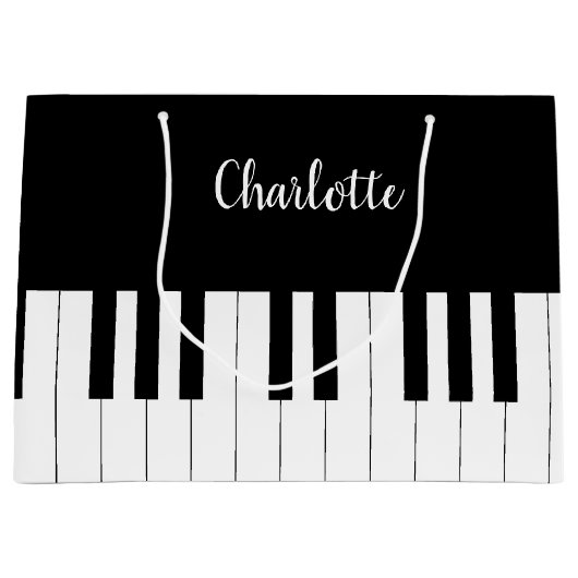 Black and White Piano Keys met aangepaste naam Groot Cadeauzakje (Voorkant)