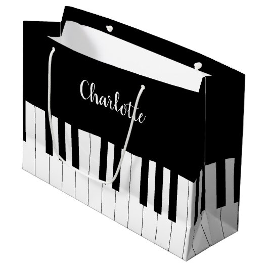 Black and White Piano Keys met aangepaste naam Groot Cadeauzakje (Voorkant Gekanteld)