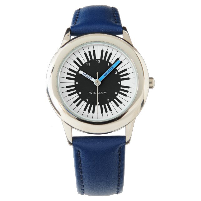 Black and White Piano Keys met aangepaste naam Horloge (Voorkant)