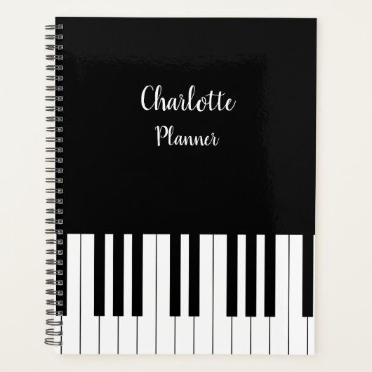 Black and White Piano Keys met aangepaste naam Planner (Voorkant)
