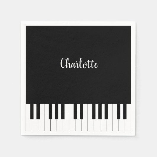 Black and White Piano Keys met aangepaste naam Servet (Voorkant)