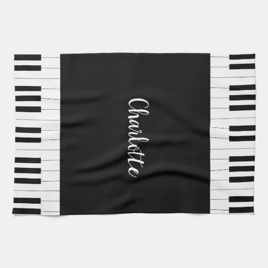 Black and White Piano Keys met aangepaste naam Theedoek (Horizontaal)