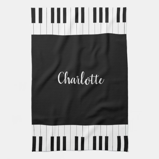 Black and White Piano Keys met aangepaste naam Theedoek (Verticaal)