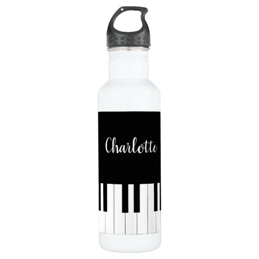 Black and White Piano Keys met aangepaste naam Waterfles (Voorkant)