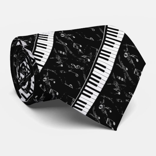 Black and White Piano Music Pattern Stropdas (Opgerold)