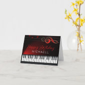Black and White Piano Red Clef Birthday Kaart (Gele Bloem)