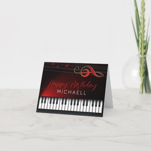 Black and White Piano Red Clef Birthday Kaart (Voorkant)