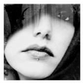 Black and White Pierced Lip Woman Perfect Poster (Voorkant)