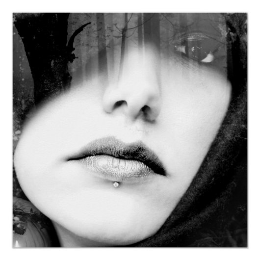 Black and White Pierced Lip Woman Perfect Poster (Voorkant)