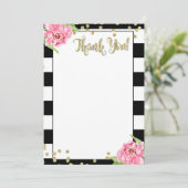 Black and White Pink Peony Hartelijk dank Kaart (Staand voorkant)