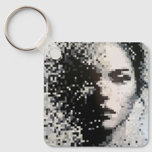 Black and white pixelated portrait sleutelhanger (Voorkant)