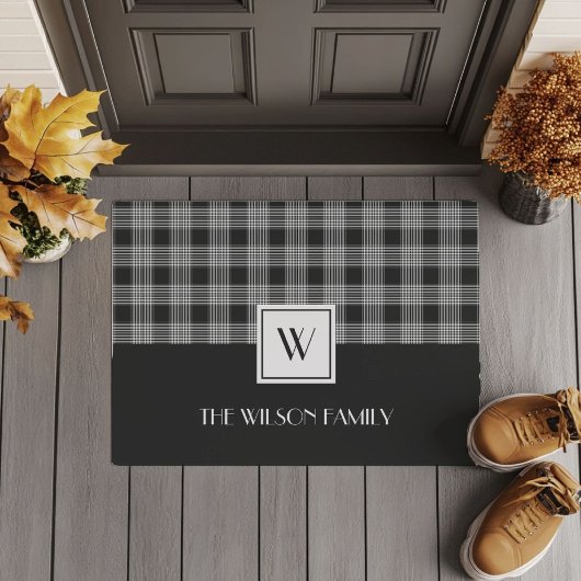Black And White Plaid Monogram Deurmat