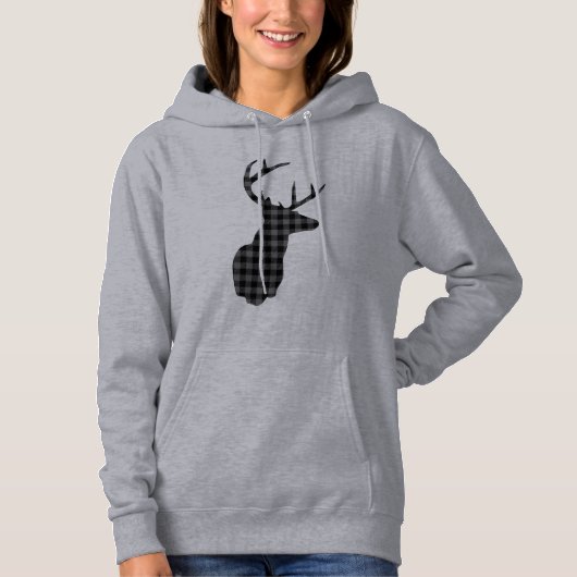Black and White Plaid Reindeer Hoodie (Voorkant)