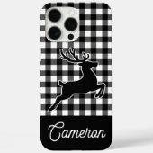 Black and White Plaid with Reindeer Custom Name Case-Mate iPhone Case (Achterkant)