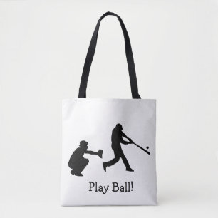 Black and White Play Ball Baseball Sports Canvas t Tote Bag