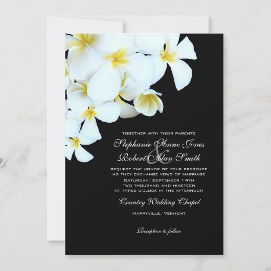 Black and White Plumeria Beach Wedding Invitations Kaart (Voorkant)