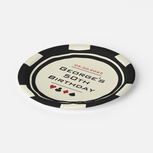 Black and White Poker Chip Casino Theme Birthday Papieren Bordje (Gekanteld)