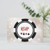 Black and White Poker Chip Casino Theme Weddenscha RSVP Kaartje (Staand voorkant)